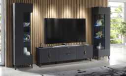 Furneo Grey Living Room Set Tv Stand Display Cabinets High Gloss & Matt Azzurro 10/12G Led Lights - thumbnail 1