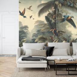Jungle Mural, Tropical Leaves, Birds, Peel & Stick Wallpaper - thumbnail 3