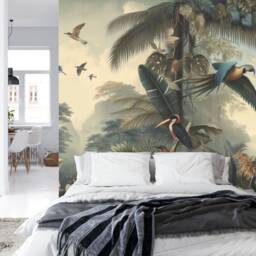 Jungle Mural, Tropical Leaves, Birds, Peel & Stick Wallpaper - thumbnail 2
