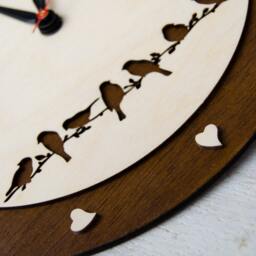 3D Wood Wall Clock With Birds & Hearts, Eco-Friendly Decor - thumbnail 2