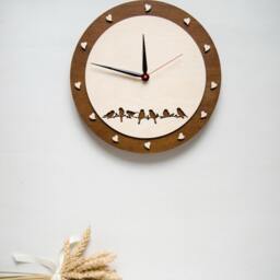 3D Wood Wall Clock With Birds & Hearts, Eco-Friendly Decor - thumbnail 3