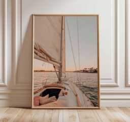 Sailboat Sunset Wall Art - Nautical Ocean Print Coastal Decor Sailing Photography Poster Seaside Living Room Artwork - thumbnail 1