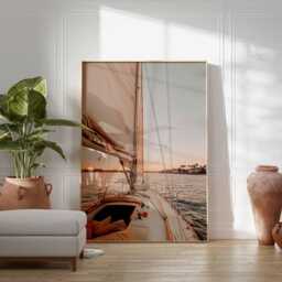 Sailboat Sunset Wall Art - Nautical Ocean Print Coastal Decor Sailing Photography Poster Seaside Living Room Artwork - thumbnail 2