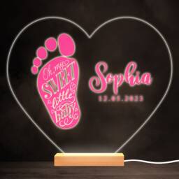 Pink New Baby Girl Foot Colourful Heart Personalised Gift Led Lamp Night Light - Bedroom - thumbnail 1