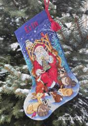 Christmas Stocking With Embroidered Santa Animals Personalised Family Stockings Xmas Nursery Decor Custom Cross Stitch