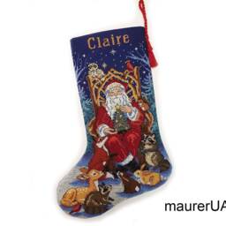 Christmas Stocking With Embroidered Santa Animals Personalised Family Stockings Xmas Nursery Decor Custom Cross Stitch - thumbnail 2