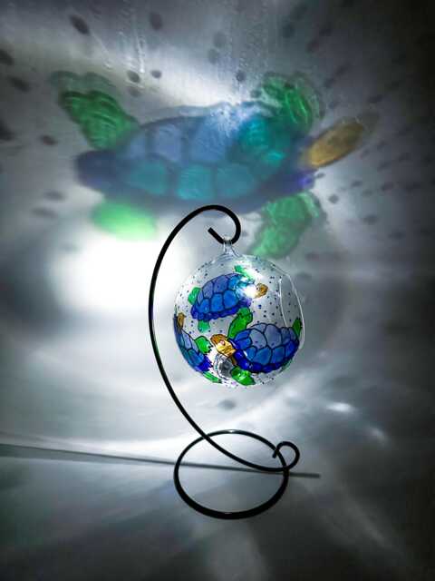 Hand Painted Sea Turtle Glass Tealight Holder With Metal Stand - image 1