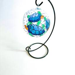 Hand Painted Sea Turtle Glass Tealight Holder With Metal Stand - thumbnail 2