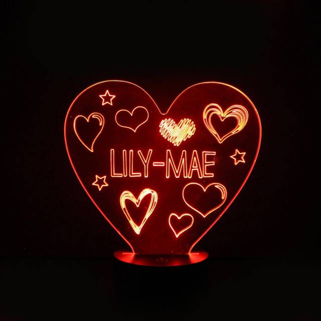 Personalised Hearts Led Night Light - Color Changing Kids Room Decor - image 1