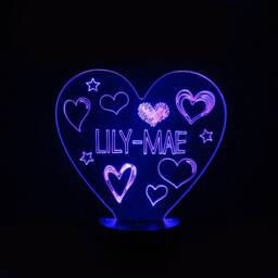 Personalised Hearts Led Night Light - Color Changing Kids Room Decor - thumbnail 2