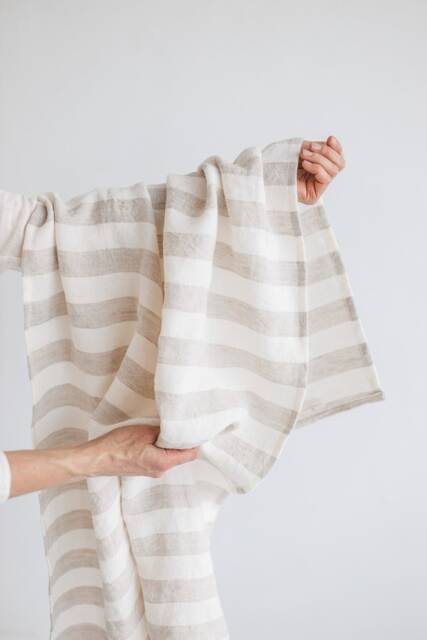 Striped Linen Towels, Natural Hand White Sauna Towel, Guest Stonewashed Linen Towel Set - image 1