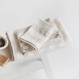 Striped Linen Towels, Natural Hand White Sauna Towel, Guest Stonewashed Linen Towel Set - thumbnail 4