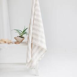 Striped Linen Towels, Natural Hand White Sauna Towel, Guest Stonewashed Linen Towel Set - thumbnail 3