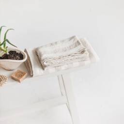 Striped Linen Towels, Natural Hand White Sauna Towel, Guest Stonewashed Linen Towel Set - thumbnail 2