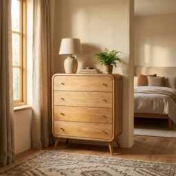 Dresser With Drawers in Natural Wood, Tall Chest Of Drawers, Mid Century Art Deco Dresser, Nursery, Sideboard, Commode Custom Wood Furniture