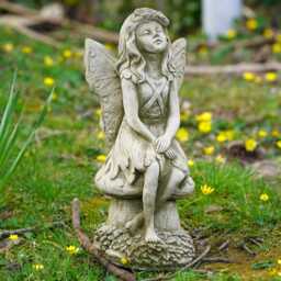Moon Gazing Fairy Stone Statue Large Outdoor Garden Ornament Angel Sculpture British Gift - thumbnail 1