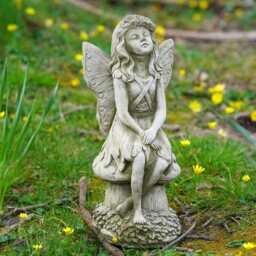 Moon Gazing Fairy Stone Statue Large Outdoor Garden Ornament Angel Sculpture British Gift - thumbnail 2
