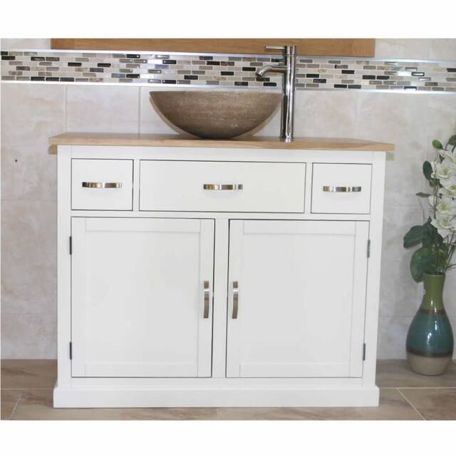 Bathroom Vanity Unit - White Cabinet Wash Stand & Stone Marble Basin 1161Psbc - image 1