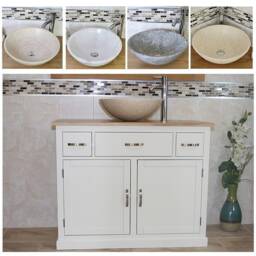 Bathroom Vanity Unit - White Cabinet Wash Stand & Stone Marble Basin 1161Psbc - thumbnail 2