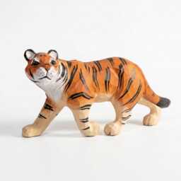 Hand-Carved Wood Tiger Figurine, Artisan Animal Sculpture, Jungle Nursery Decor, Statue - thumbnail 3