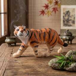 Hand-Carved Wood Tiger Figurine, Artisan Animal Sculpture, Jungle Nursery Decor, Statue - thumbnail 4