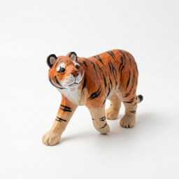 Hand-Carved Wood Tiger Figurine, Artisan Animal Sculpture, Jungle Nursery Decor, Statue - thumbnail 2