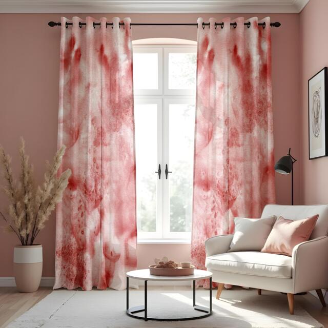 Blush Watercolor Curtains, Abstract Art Design Drapes, Flowing Pattern Window Treatments, Made To Order Living Room & Bedroom Curtain Panels - image 1