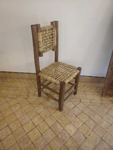 Handcrafted Moroccan Wooden Chair With Adjustable Backrest & Palm Leaf Seat - image 1