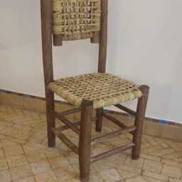 Handcrafted Moroccan Wooden Chair With Adjustable Backrest & Palm Leaf Seat - thumbnail 2