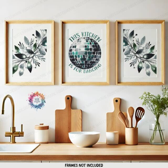 Dancing Kitchen Prints - Set Of 3 Wall Art - Green Is For Print Dining Room Decor Home Posters Gallery Artwork - image 1