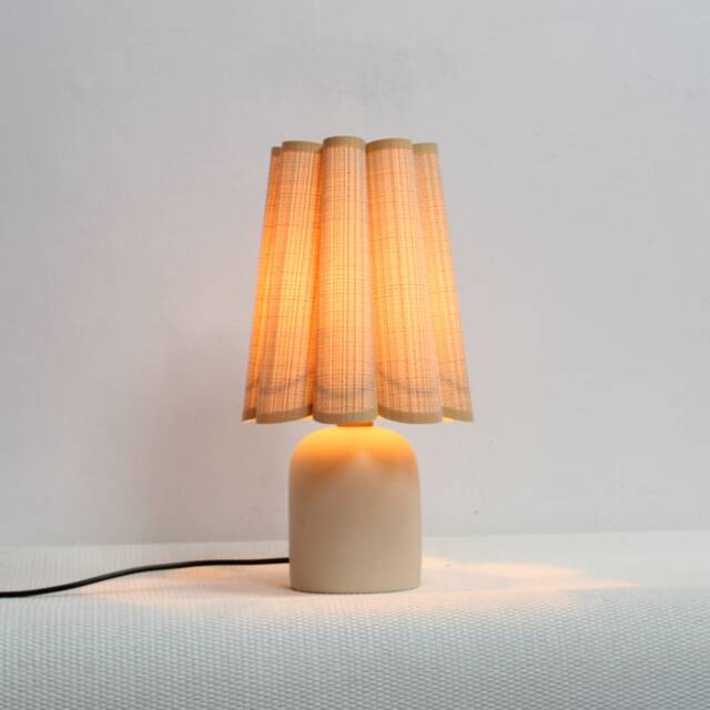 Handmade Khaki Striped Fabric Lamp With Ceramic Base-46# - image 1