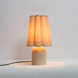 Handmade Khaki Striped Fabric Lamp With Ceramic Base-46#