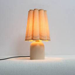 Handmade Khaki Striped Fabric Lamp With Ceramic Base-46# - thumbnail 4