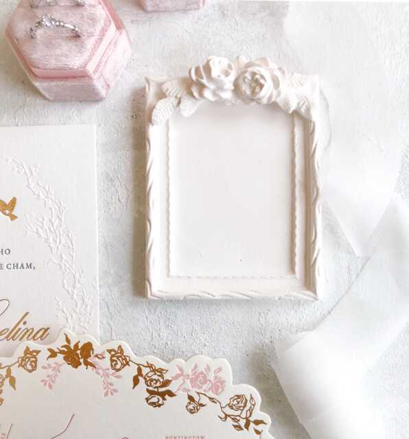 French Style Picture Frame 8x10 cm ~ Fine Art Wedding Photography Flat Lay Props Small White Rings Plate Trinket Dish Coquette Home Decor - image 1