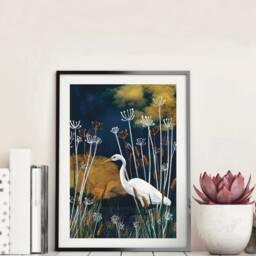 A3 A4 A5 Original Art Print - White Stork Lake Artwork Bird Poster Wildlife Wall Art Hunting - Birds - thumbnail 4