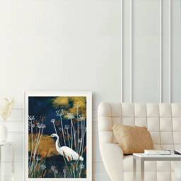 A3 A4 A5 Original Art Print - White Stork Lake Artwork Bird Poster Wildlife Wall Art Hunting - Birds - thumbnail 3