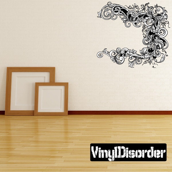 Floral Frame Wall Decal - Fabric Vinyl Removable & Reusable Floralframeuscolor004Et