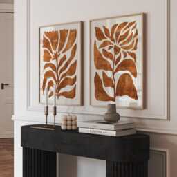 Set Of 2 Terracotta Botanical Prints - Abstract Leaf Wall Art Modern Organic Minimalist Posters For Kitchen Or Living Room - thumbnail 2