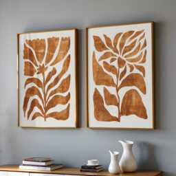 Set Of 2 Terracotta Botanical Prints - Abstract Leaf Wall Art Modern Organic Minimalist Posters For Kitchen Or Living Room - thumbnail 3