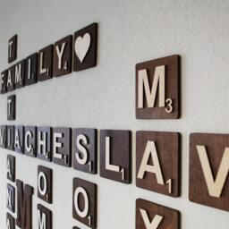 4x4 Wooden Scrabble Tiles Wall Art, Family Scramble Letters Sign, Wood Family Name Personalized - thumbnail 1