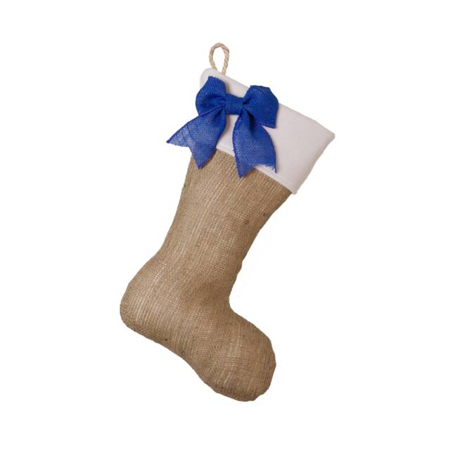 Ivory Fleece Cuff With Blue Burlap Bow Christmas Stocking, Boot - image 1