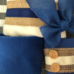 Ivory Fleece Cuff With Blue Burlap Bow Christmas Stocking, Boot - thumbnail 2