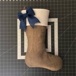 Ivory Fleece Cuff With Blue Burlap Bow Christmas Stocking, Boot - thumbnail 3