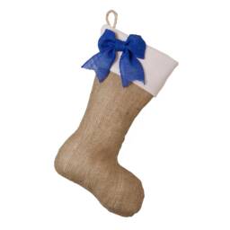 Ivory Fleece Cuff With Blue Burlap Bow Christmas Stocking, Boot - thumbnail 4