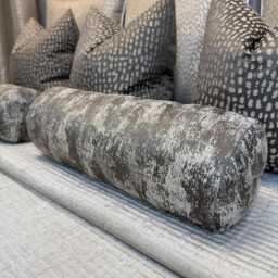 "Bolster Cushion - Ashley Wilde Curico Mole Fabric, Mink Brown Gold Shimmer, Duck Feather, 16""x6"