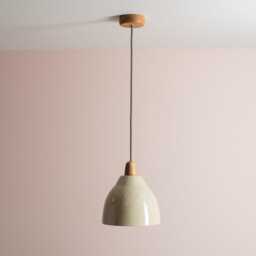 Speckled Cream Gloss Element Pendant Light in Ceramic & Oak - thumbnail 2