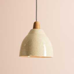 Speckled Cream Gloss Element Pendant Light in Ceramic & Oak