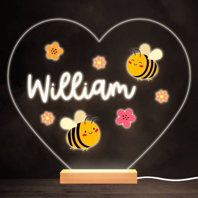 Cute Bumble Bees Colourful Heart Personalised Gift Led Lamp Night Light - Bedroom - image 1