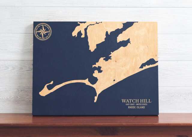 Watch Hill, Rhode Island Map - Engraved Wood Coastal Chart Wall Art Sign, Beach Home Decor Nautical Print, Unique Personalized Family Gift - image 1
