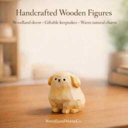 Handcrafted Wooden Dog Figurine - Decor Whimsical Animal Ornament Desk Shelf Gift For Lovers - thumbnail 2